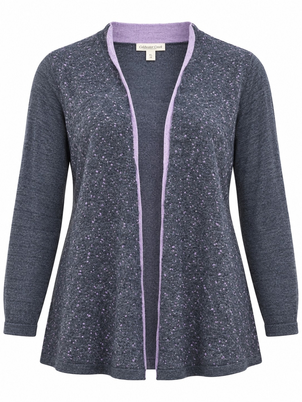 COLDWATER CREEK | 100% Wool Speckled Open Front Cardigan Purple Gray | XL 18